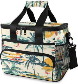 Sun Palm Trees Birds Cooler Bag Insulated Cooler Soft Sided Cooler 24 Can Portable Picnic Bag Large Leakproof Lunch Bag Box for Beach Grocery Camping Travel Car Men Women