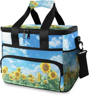 Sunflower Flower Summer Cooler Bag Insulated Cooler Soft Sided Cooler 24 Can Portable Picnic Bag Large Leakproof Lunch Bag Box for Beach Grocery Camping Travel Car Men Women