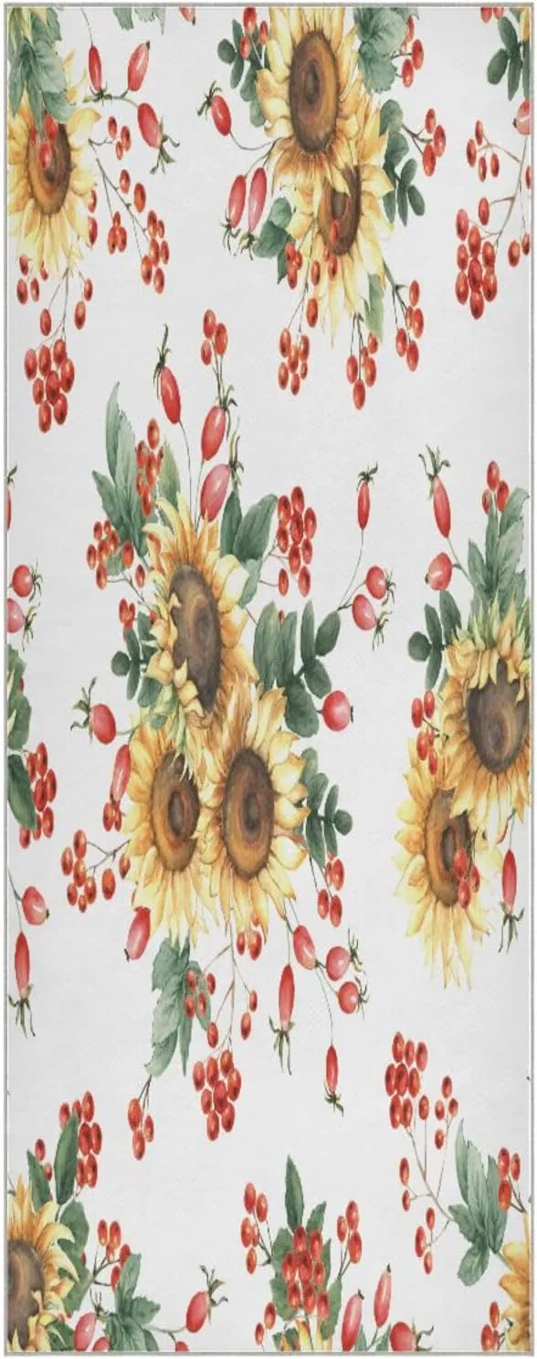 Sunflowers Rowan Berries Yoga Towel,Hot Yoga Mat Towel with Grip Dots Sweat Absorbent Non-Slip for Hot Yoga, 24" x72",Soft Yoga Blankets with Travel Bag,Pilates and Workout