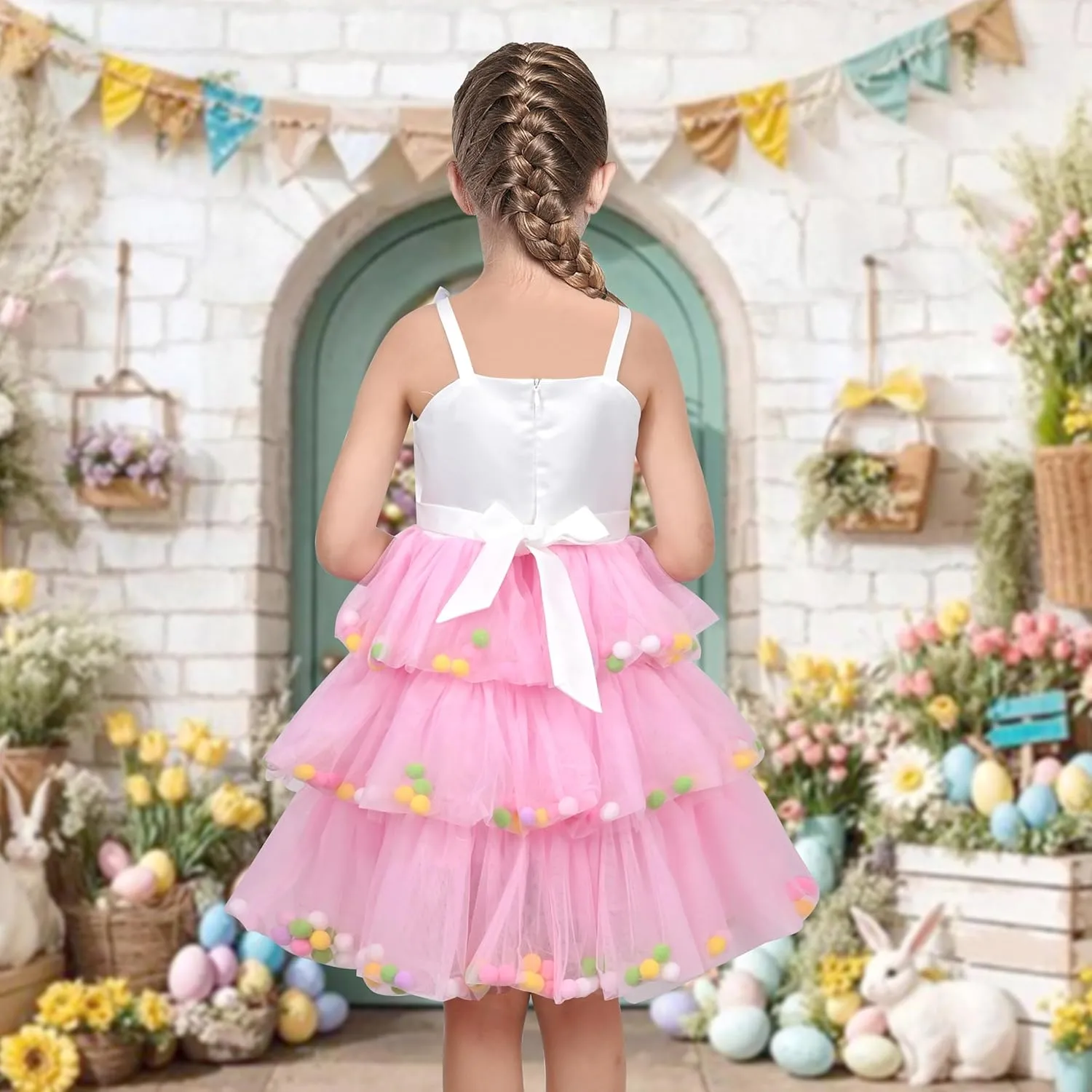 Sunny Fashion Girls Dress Cat Face Black Tower Ruffle Dancing Party Size 4-10