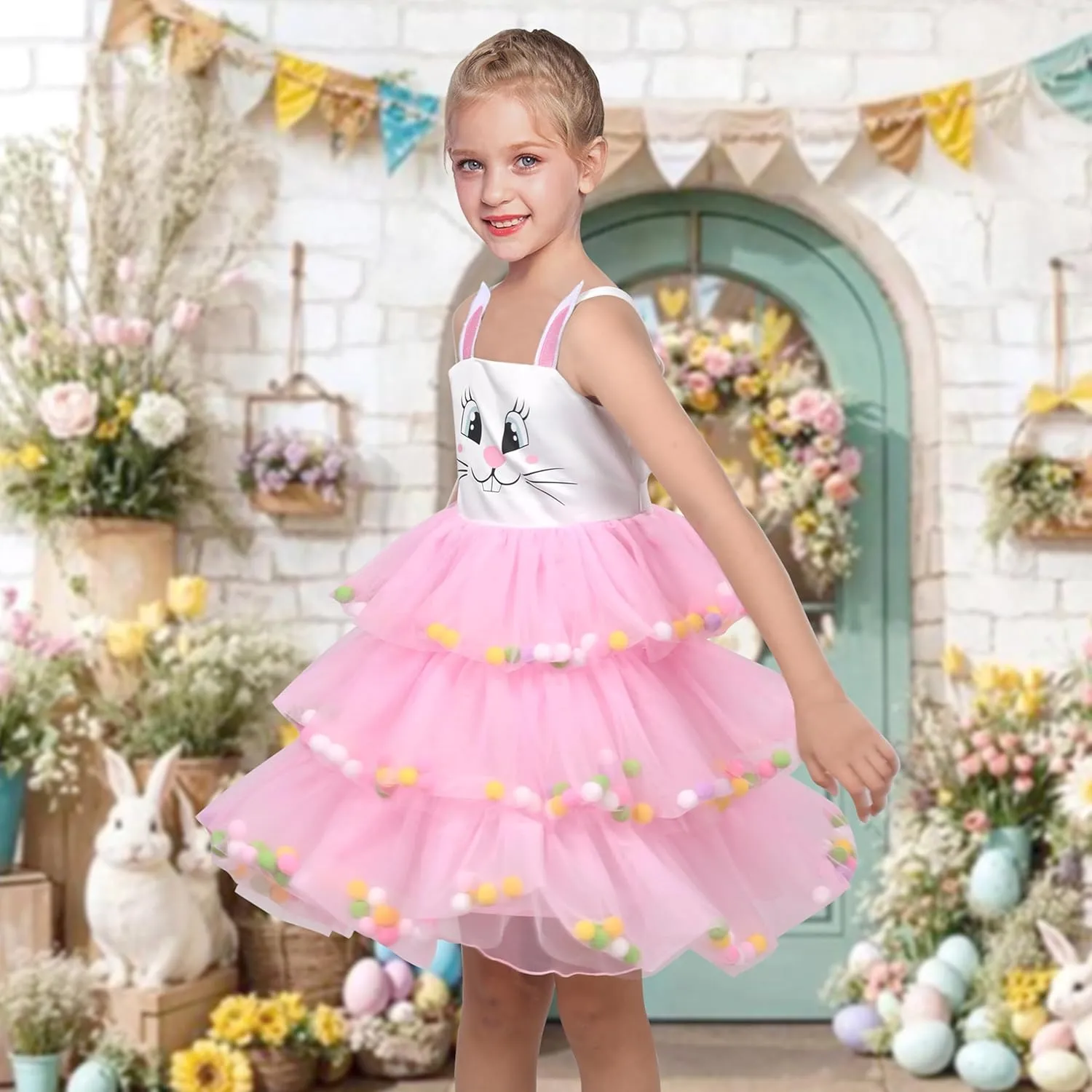 Sunny Fashion Girls Dress Cat Face Black Tower Ruffle Dancing Party Size 4-10