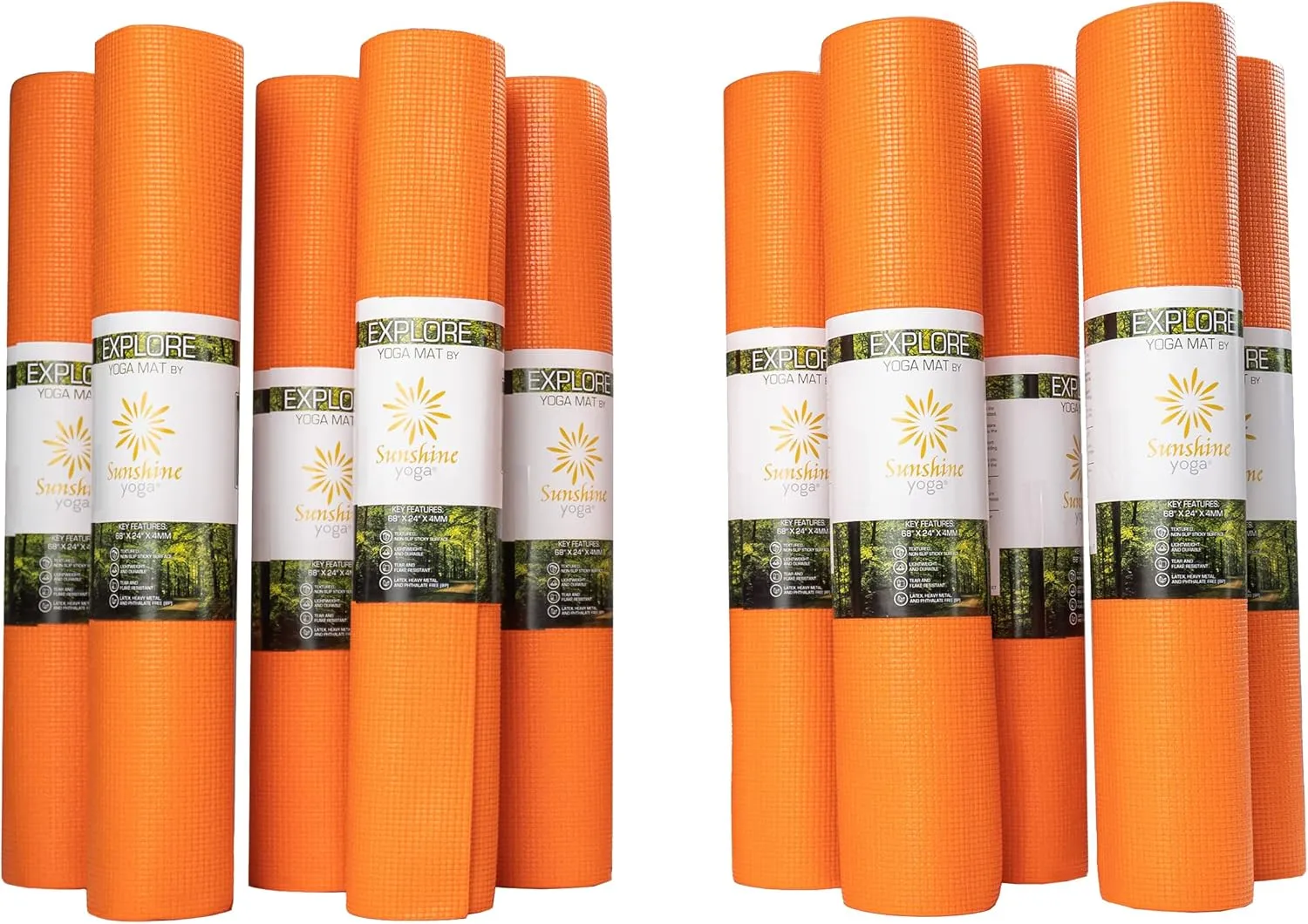 Sunshine Yoga 10-Pack Explore Yoga Mat, 68" x 24" Exercise Mat, 4mm Thick Non Slip Workout Mat, Anti-Tear Gym Mat, Bulk Yoga Mats for Home Workout or Studio
