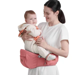 SUNVENO Baby Carrier Hip Seat, Ergonomic Hip Seat Safety Carrier for Mom Lightweight Certified Cotton Soft Carriers for Newborns, Toddlers, with Abdominal Decompression Pad, Pink
