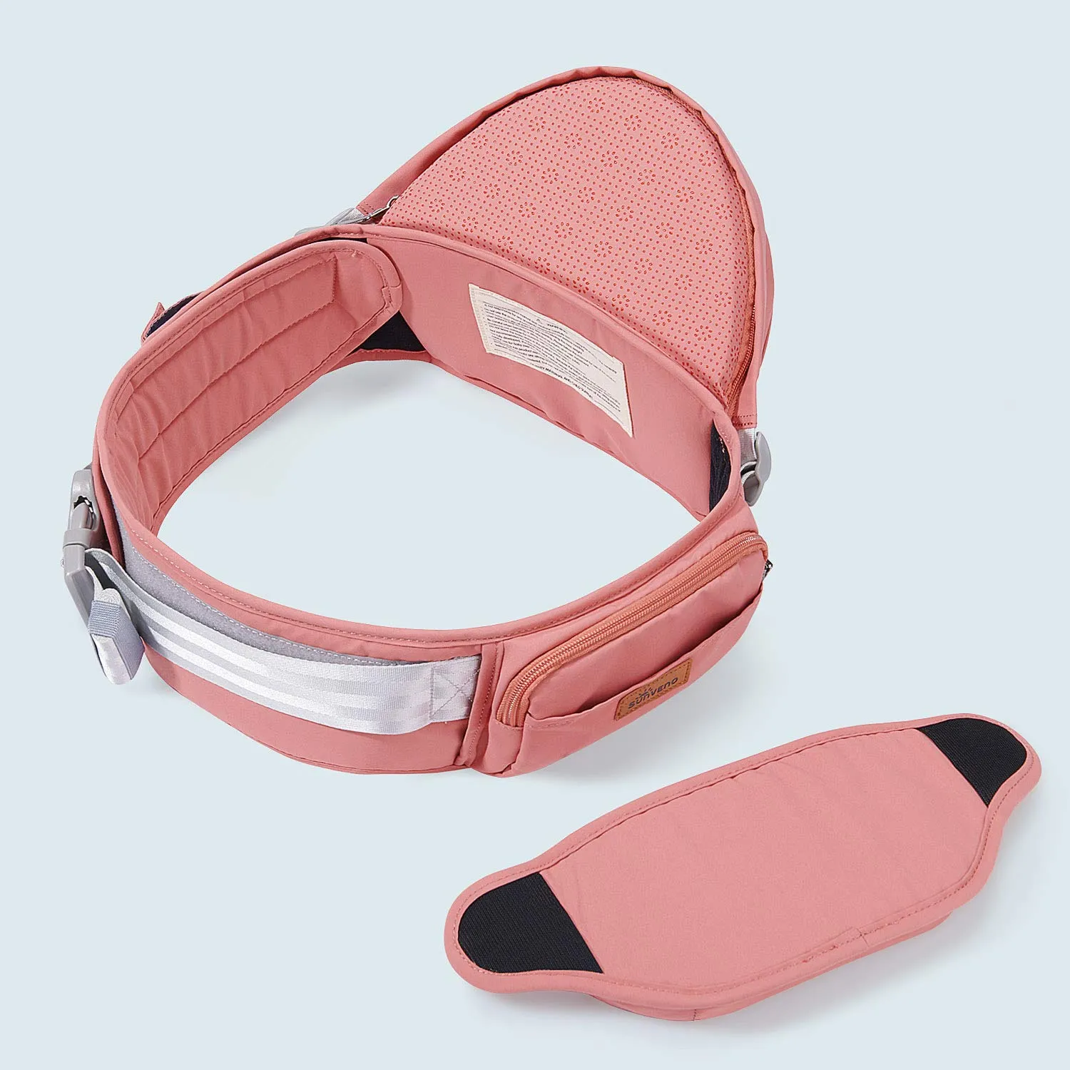 SUNVENO Baby Carrier Hip Seat, Ergonomic Hip Seat Safety Carrier for Mom Lightweight Certified Cotton Soft Carriers for Newborns, Toddlers, with Abdominal Decompression Pad, Pink