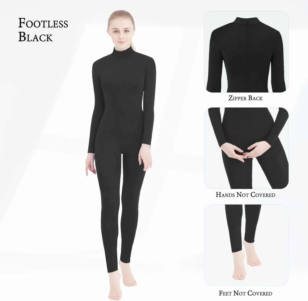 SUPRNOWA Full Body Unitard Turtleneck Spandex Footed/Footless Long Sleeve Unisex