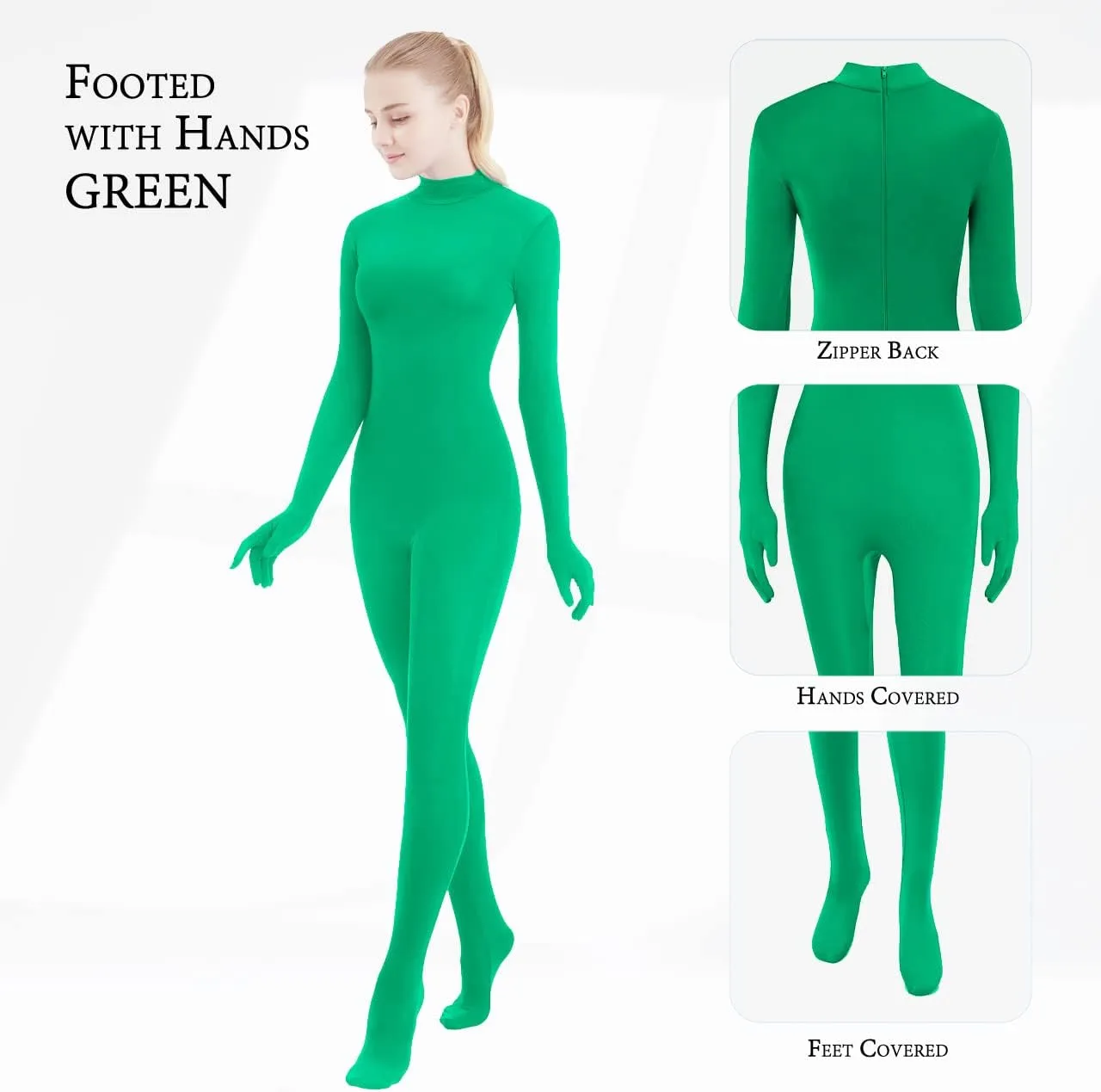 SUPRNOWA Full Body Unitard Turtleneck Spandex Footed/Footless Long Sleeve Unisex