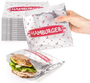 Suwimut 150 Pack Burger Wrappers, Insulated Aluminum Foil Paper Hamburger Sleeves, Grease Proof Sandwich Bags Disposable Takeout Food Sleeves Bulk for Panini's, Hot Sandwich, BBQ, Pretzels