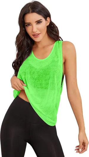 SweatyRocks Women's Sleeveless Scoop Neck Shirt Contract Mesh Racerback Tank Top
