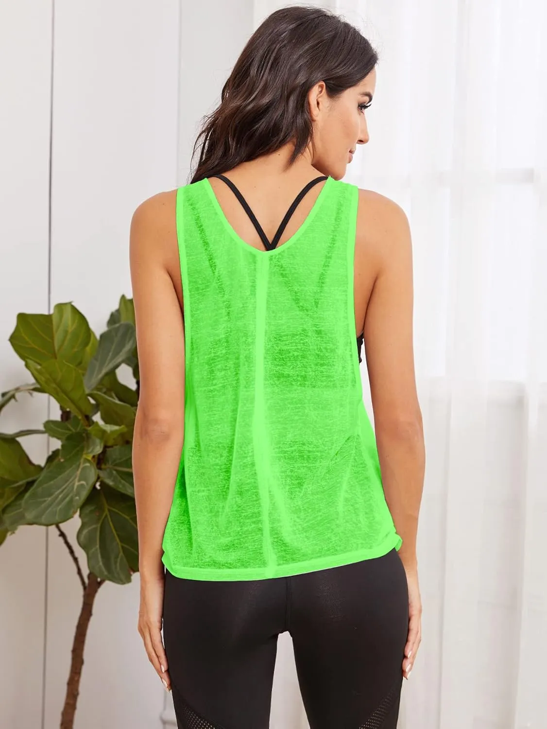 SweatyRocks Women's Sleeveless Scoop Neck Shirt Contract Mesh Racerback Tank Top