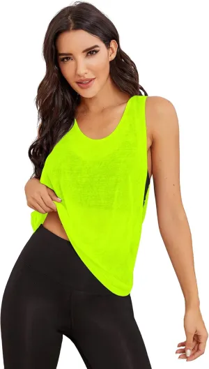 SweatyRocks Women's Sleeveless Scoop Neck Shirt Contract Mesh Racerback Tank Top