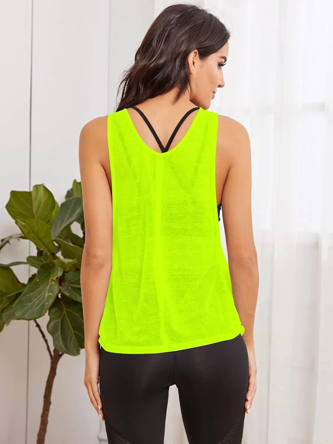 SweatyRocks Women's Sleeveless Scoop Neck Shirt Contract Mesh Racerback Tank Top