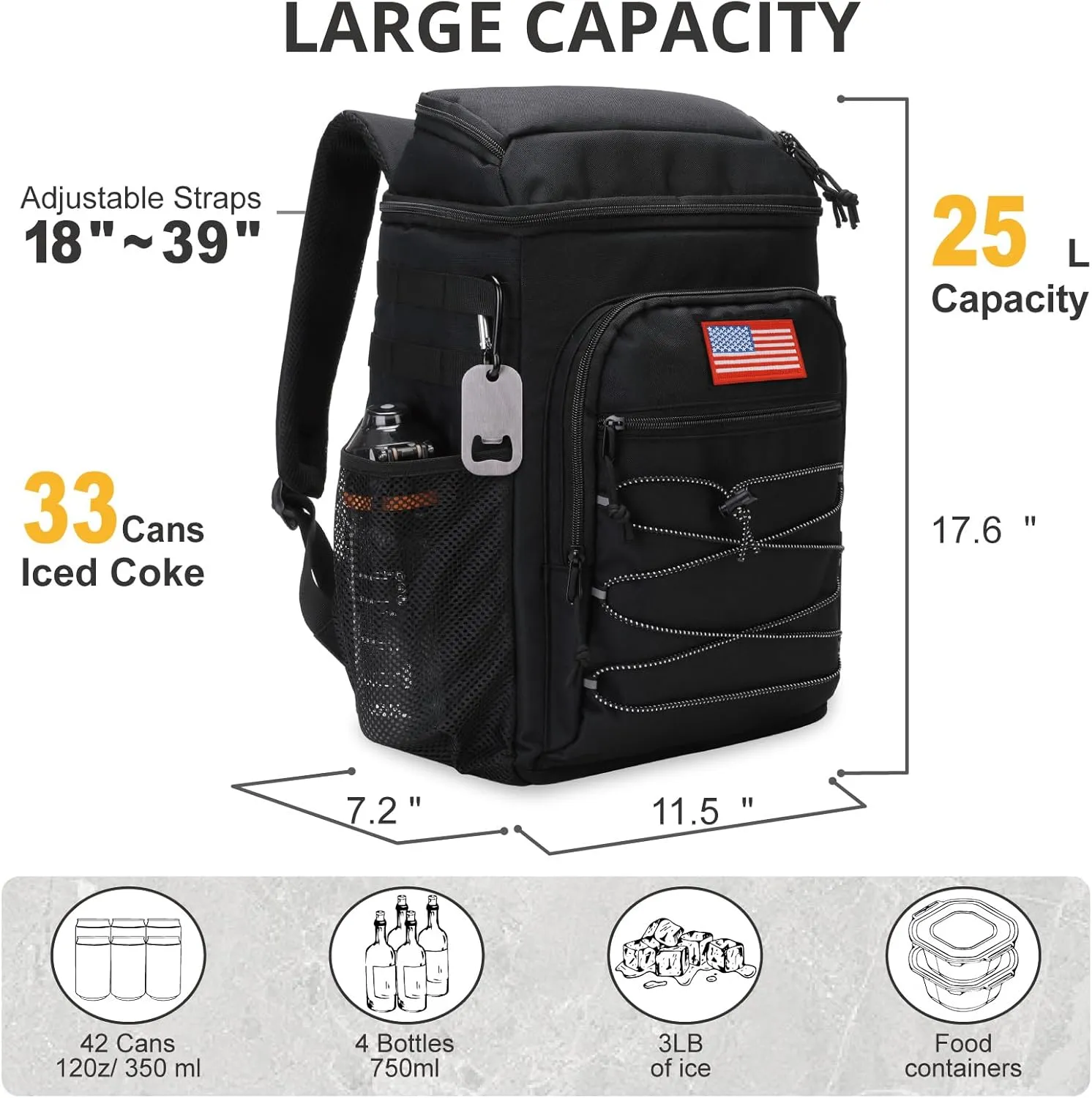 Tactical Backpack Cooler, 25L Cooler Backpack Insulated Leak-Proof, Heavy Duty Large Lunch Backpack, Waterproof Ice Chest Backpack for Men Women Adults Work Daytrip Camping Beach Hiking Accessories