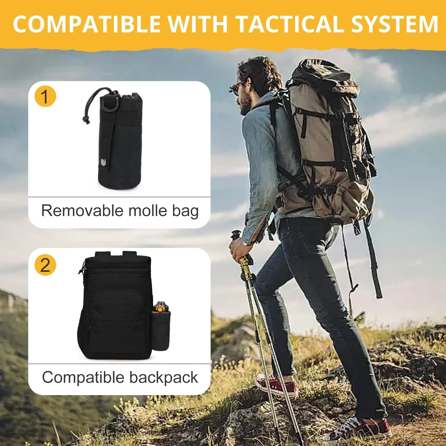 Tactical Lunch Box for Men, Insulated Lunch Bag MOLLE Webbing Leakproof, Cooler Large Lunchbox Women Adult with Adjustable Shoulder Strap Durable, Construction Heavy Duty Lunch Pail, Black