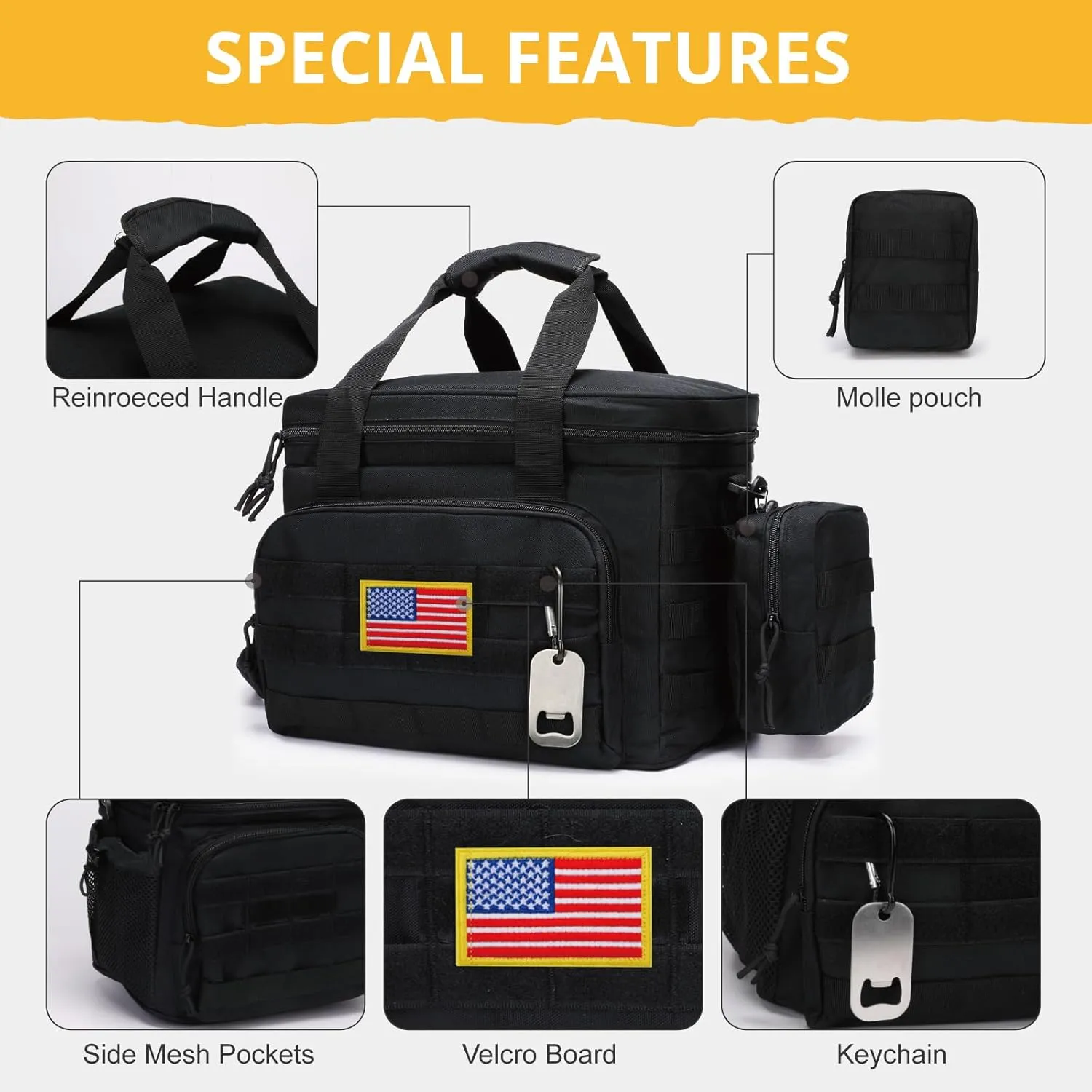 Tactical Lunch Box for Men, Insulated Lunch Bag MOLLE Webbing Leakproof, Cooler Large Lunchbox Women Adult with Adjustable Shoulder Strap Durable, Construction Heavy Duty Lunch Pail, Black