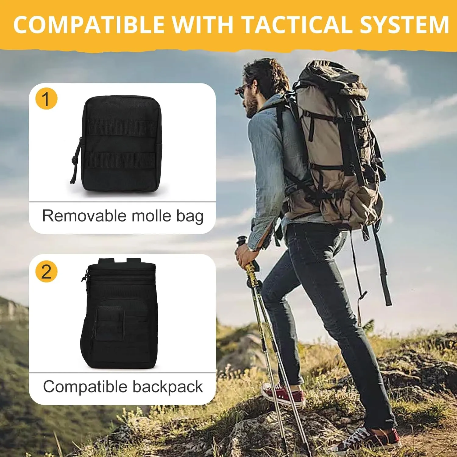 Tactical Lunch Box for Men, Insulated Lunch Bag MOLLE Webbing Leakproof, Cooler Large Lunchbox Women Adult with Adjustable Shoulder Strap Durable, Construction Heavy Duty Lunch Pail, Black