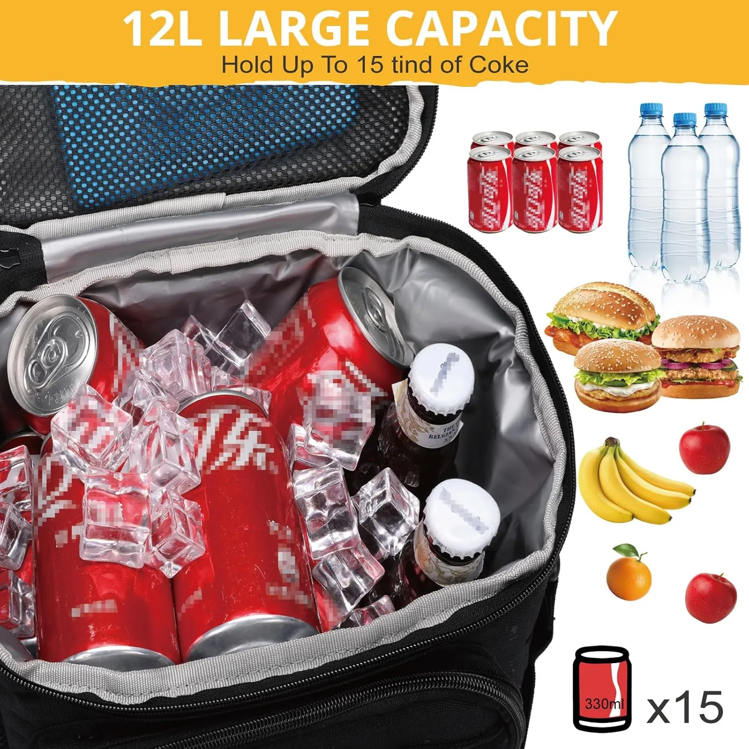 Tactical Lunch Box for Men, Insulated Lunch Bag MOLLE Webbing Leakproof, Cooler Large Lunchbox Women Adult with Adjustable Shoulder Strap Durable, Construction Heavy Duty Lunch Pail, Black