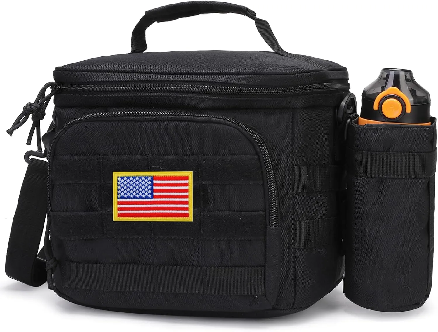 Tactical Lunch Box for Men, Insulated Lunch Bag MOLLE Webbing Leakproof, Cooler Large Lunchbox Women Adult with Adjustable Shoulder Strap Durable, Construction Heavy Duty Lunch Pail, Black
