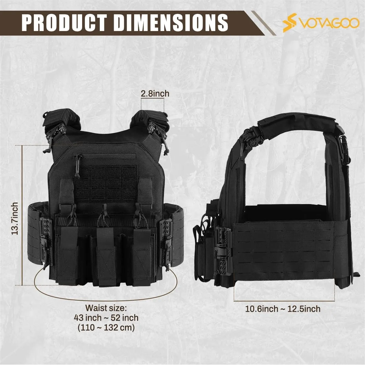 Tactical Vest, Quick Release Lightweight Airsoft Vest, Adjustable Weighted Vest for Outdoor Hunting Training