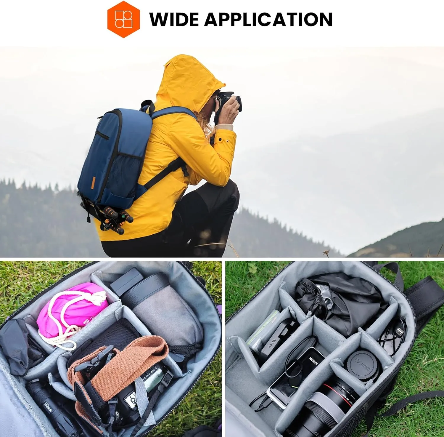 TARION Camera Bag Professional Camera Backpack Case with Laptop Compartment Waterproof Rain Cover for DSLR SLR Mirrorless Camera Lens Tripod Photography Backpack for Women Men Photographer Blue TB-S