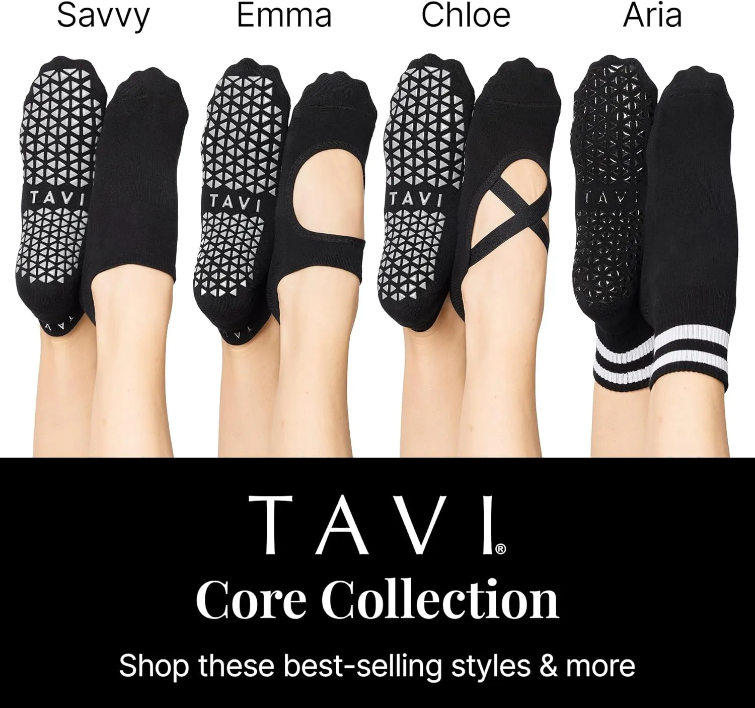 TAVI Women’s Savvy Grip Socks, Multi-Pack - Pilates Socks with Grips for Women, Slipper Socks for Pilates, Yoga, and Ballet