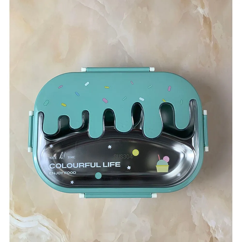 Teal Icecream Drip Big Size Stainless Steel Lunch Box, 1300ml