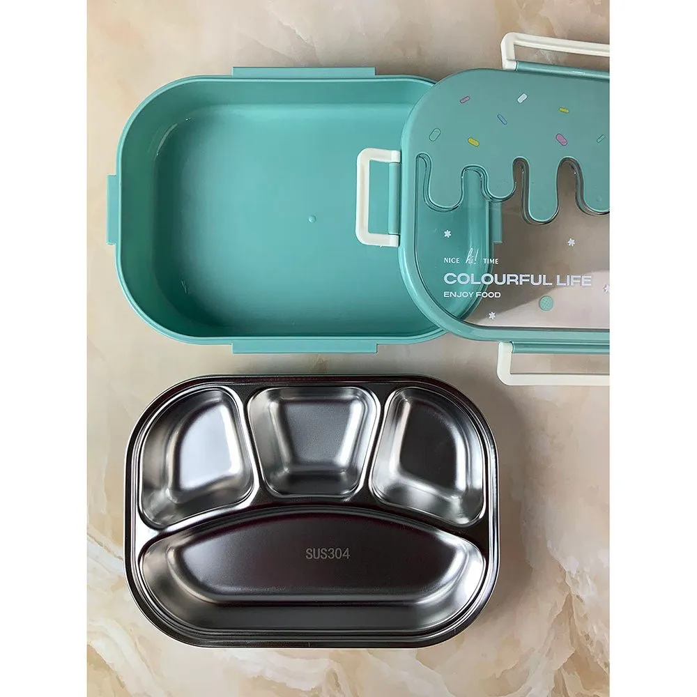 Teal Icecream Drip Big Size Stainless Steel Lunch Box, 1300ml