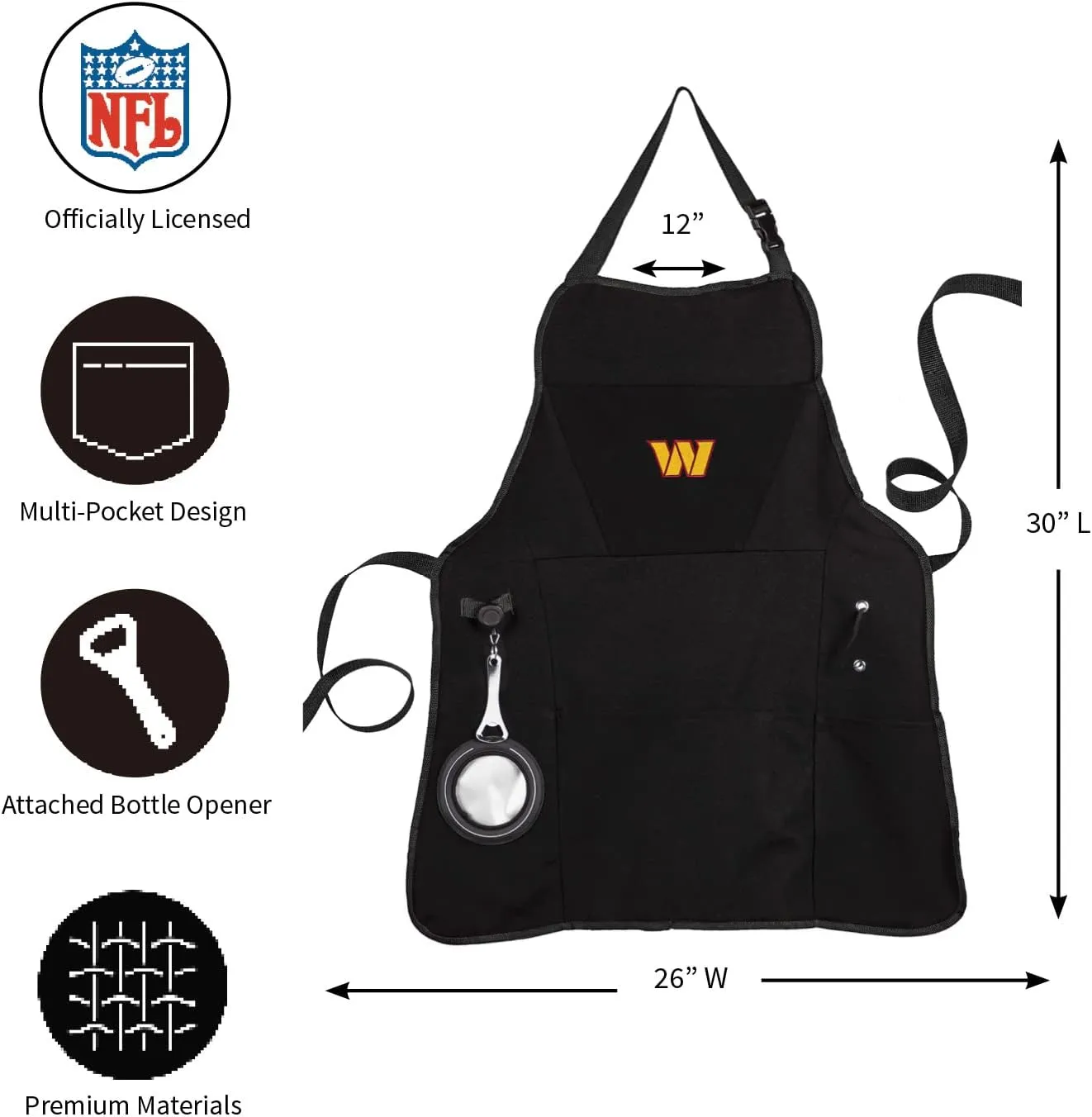 Team Sports America NFL Ultimate Grilling Apron with Bottle Opener and Insulated Beverage Holder, Adjustable Straps Men Women