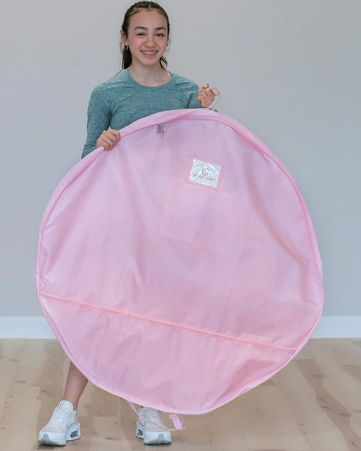 Teen Girl & Adult Tutu Garment Bag - 40 inch Pancake Tutu Bag, Dance Bag, Inner Straps, 3 in Gusset, Pockets, for Costume Skirt Travel, Storage, Ballerinas, Competitive Dancers, Cotton Candy