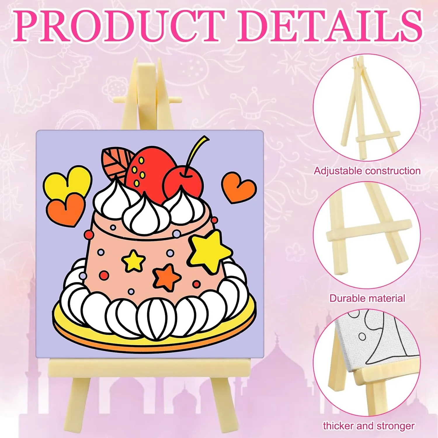 Tenceur 48 Pcs Kids Paint Party Favors Sets with 12 Pcs Pre Drawn Canvas Panel and Wooden Easel Set Paint Pots and Brushes, 12 Pcs Mini Apron and Tote Bag for Kids Student (Unicorn)