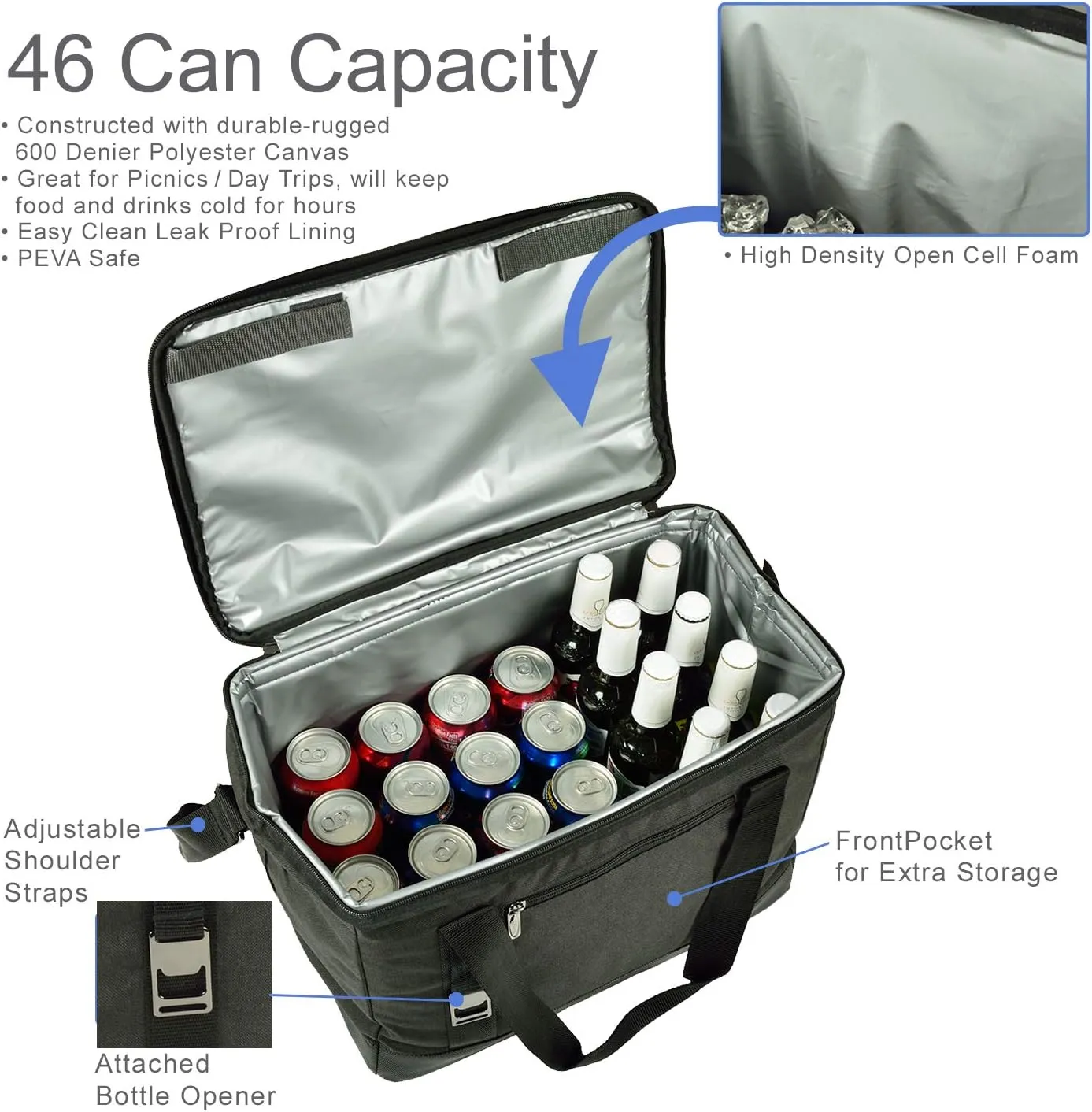 Texas University at Austin Licensed Longhorns Folding Insulated Leakproof Cooler for Lunch Picnic Camping Beach Park Day Trips - 46 Can Capacity Designed & Quality Approved in USA
