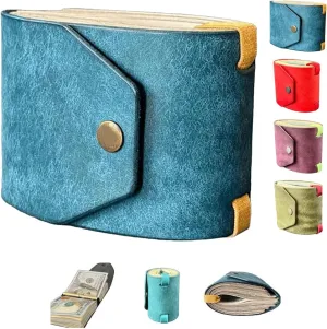 The Cash Wrap Wallet, Fast Cash Access Money Holder for Cash, Leather Money Wallet Organizer, Handy Purse Bands with Magnetic Clasp for Men (Blue)
