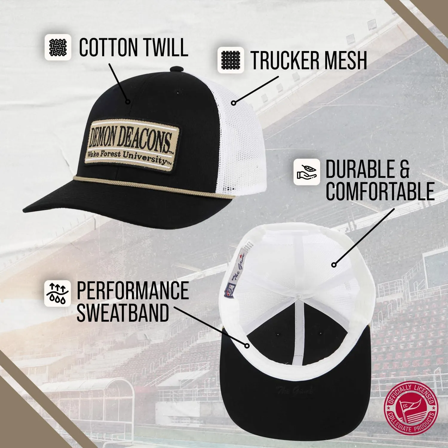 The Game NCAA Adult Elite Everyday Adjustable Mesh Trucker Hat, Mesh Snapback Performance Sweatband & Unisex Fit