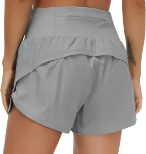 THE GYM PEOPLE Womens High Waisted Running Shorts Quick Dry Athletic Workout Shorts with Mesh Liner Zipper Pockets