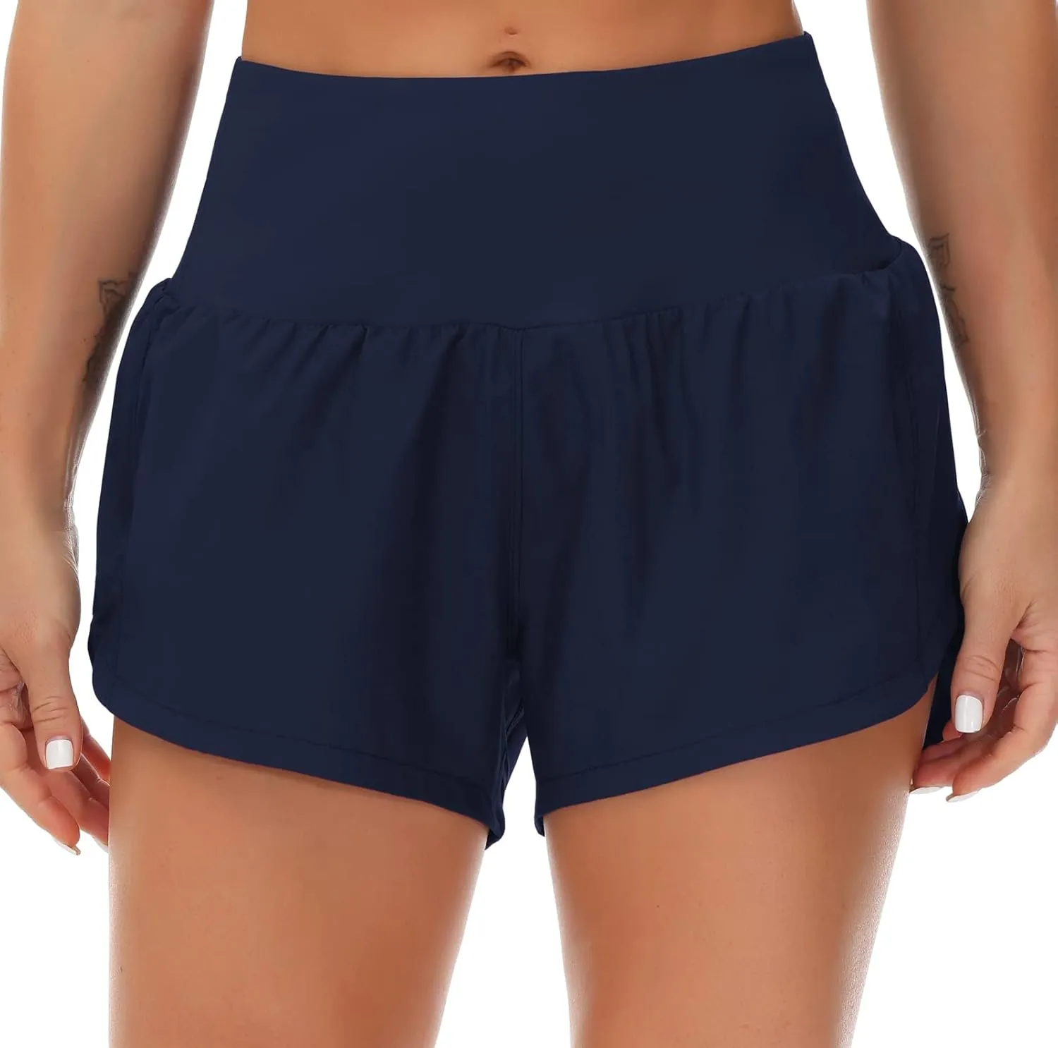 THE GYM PEOPLE Womens High Waisted Running Shorts Quick Dry Athletic Workout Shorts with Mesh Liner Zipper Pockets