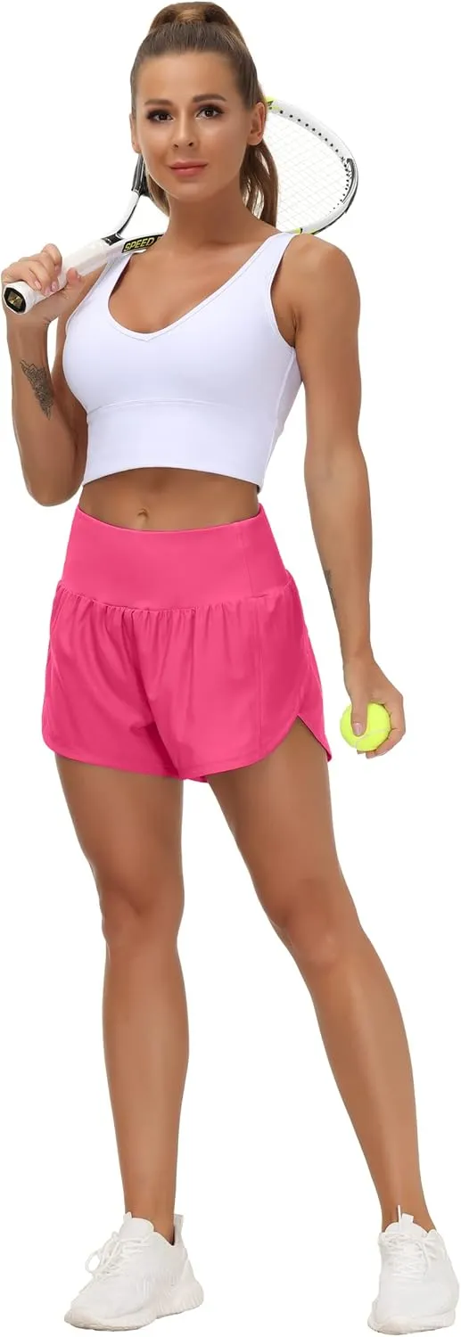 THE GYM PEOPLE Womens High Waisted Running Shorts Quick Dry Athletic Workout Shorts with Mesh Liner Zipper Pockets