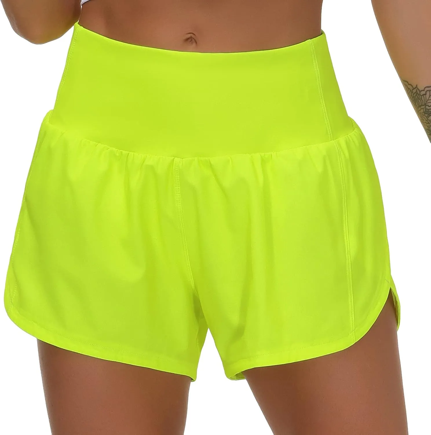 THE GYM PEOPLE Womens High Waisted Running Shorts Quick Dry Athletic Workout Shorts with Mesh Liner Zipper Pockets