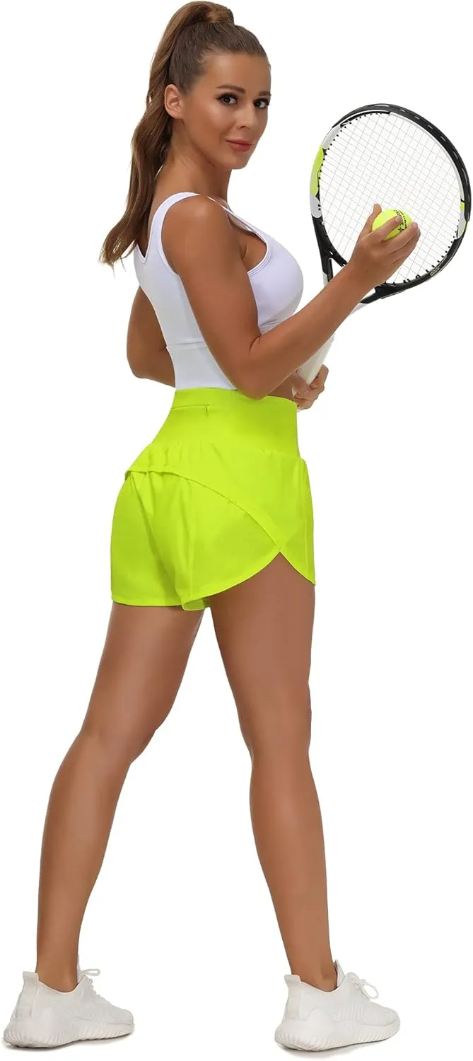THE GYM PEOPLE Womens High Waisted Running Shorts Quick Dry Athletic Workout Shorts with Mesh Liner Zipper Pockets