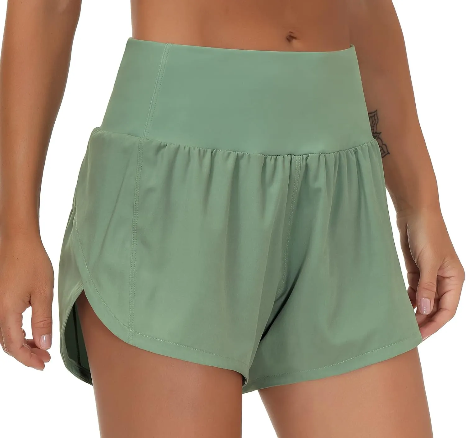 THE GYM PEOPLE Womens High Waisted Running Shorts Quick Dry Athletic Workout Shorts with Mesh Liner Zipper Pockets