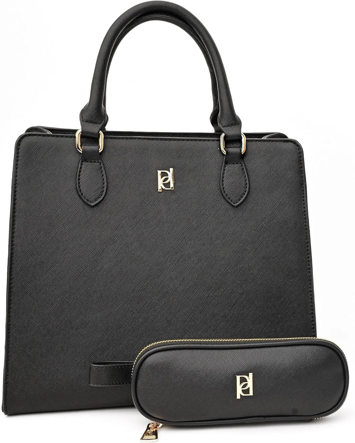 The Meghan - Black Lunch Satchel with Portable Utensils - Insulated Vegan Leather Lunch Bag for Work Office Picnic - Chic Designer Lunch Purse with Leakproof Zipper Closure and Adjustable Strap