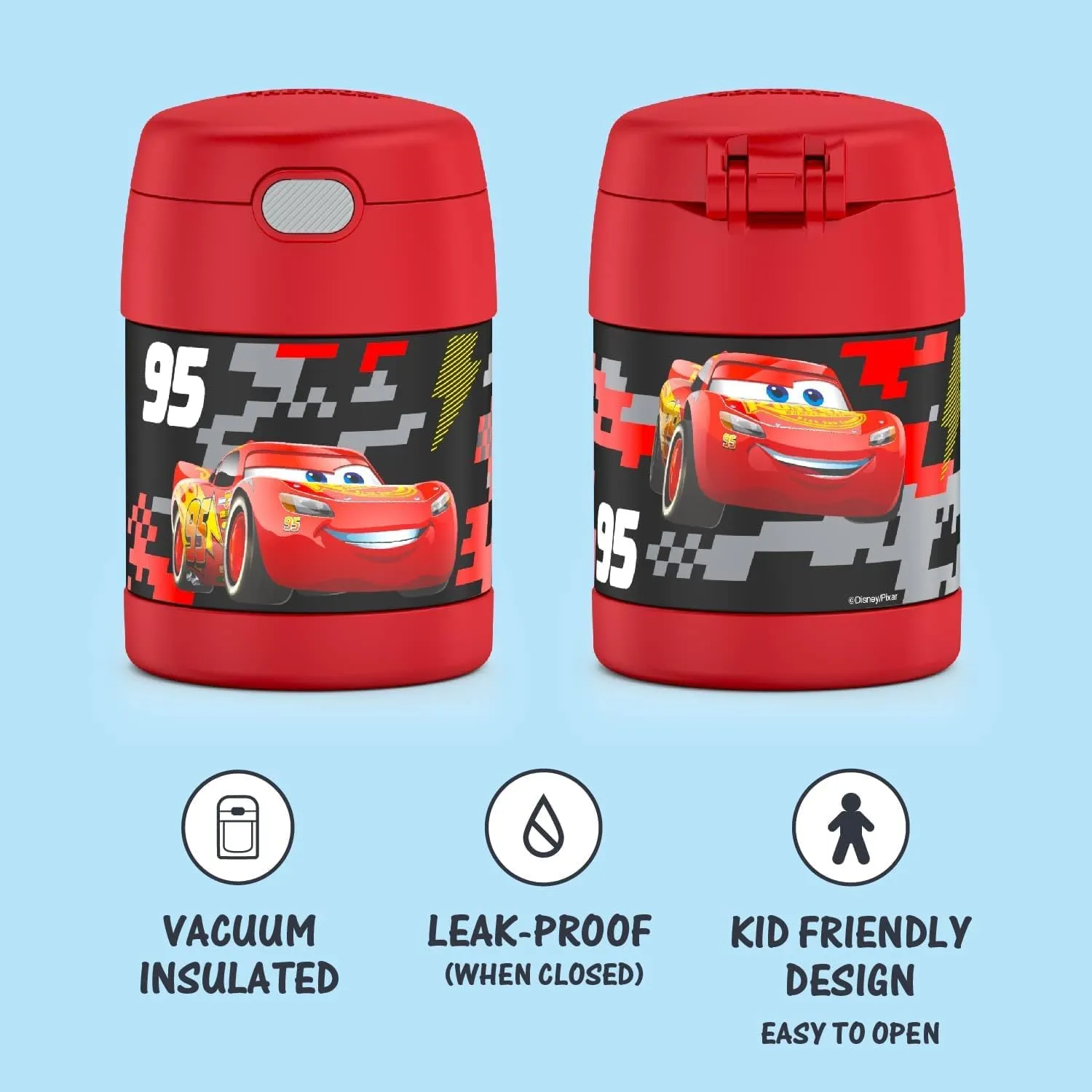 Thermos FUNTAINER Insulated Food Jar, 10 Ounce, Kid Friendly Food Jar with Foldable Spoon, Cars