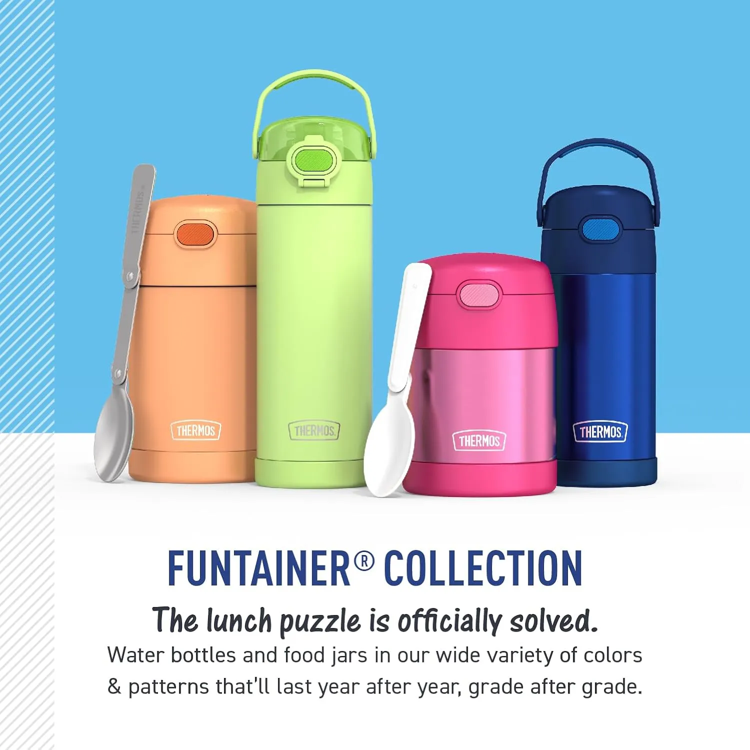 THERMOS FUNTAINER Insulated Food Jar, 10 Ounce, Kid Friendly Food Jar with Foldable Spoon, Space Unicorn