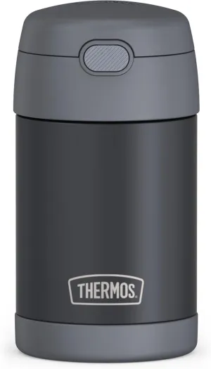 THERMOS FUNTAINER Insulated Food Jar, 16 Ounce, Kid Friendly Thermos Food Jar with Foldable Spoon, Matte Charcoal