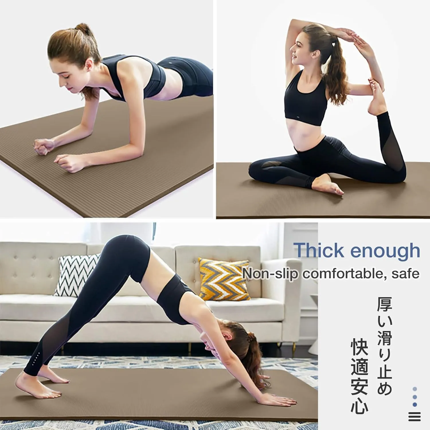 Thick Yoga Mat Non Slip, Large Size 72" L x 32" W x 0.6" TH, Premium Exercise & Fitness Mat with Carrying Strap and Bag, Workout Mats for Home