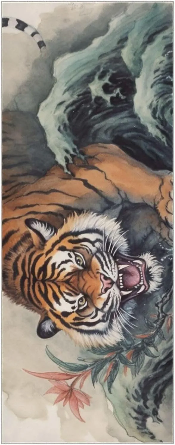Tiger Descends Yoga Towel Mat with Organizer Bag,Sweat Absorbent Yoga Mat Towel Non Slip for Hot Yoga Pilate Fitness,27"x73"