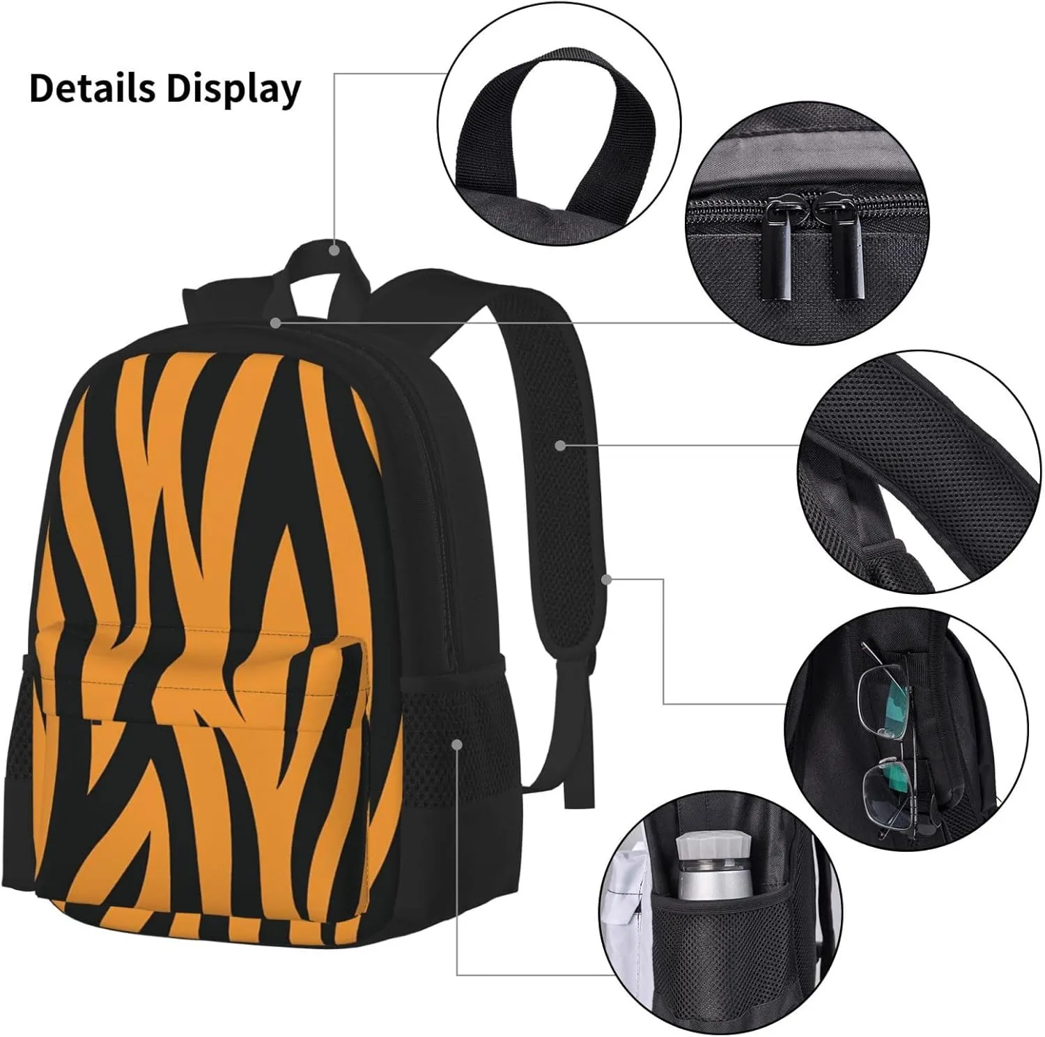 Tiger Stripes Multifunctional Pocket Backpack Crossbody Lunch Bag Pencil Case 3Pcs Set Large Capacity Backpack