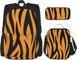 Tiger Stripes Multifunctional Pocket Backpack Crossbody Lunch Bag Pencil Case 3Pcs Set Large Capacity Backpack