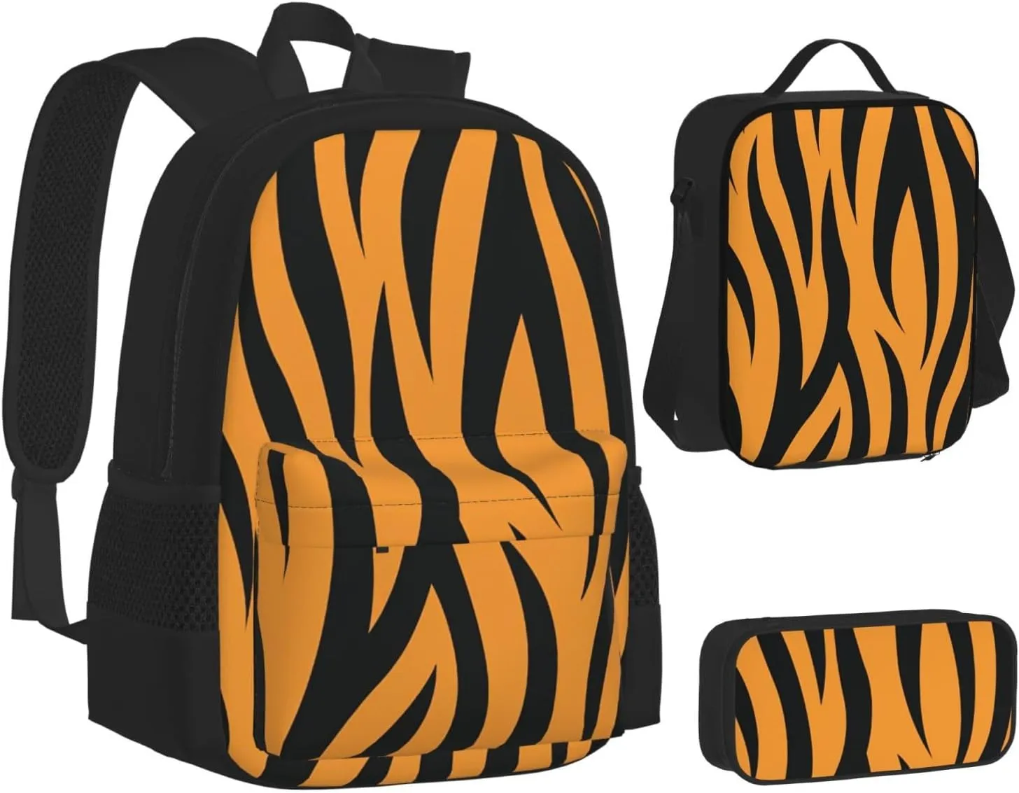 Tiger Stripes Multifunctional Pocket Backpack Crossbody Lunch Bag Pencil Case 3Pcs Set Large Capacity Backpack