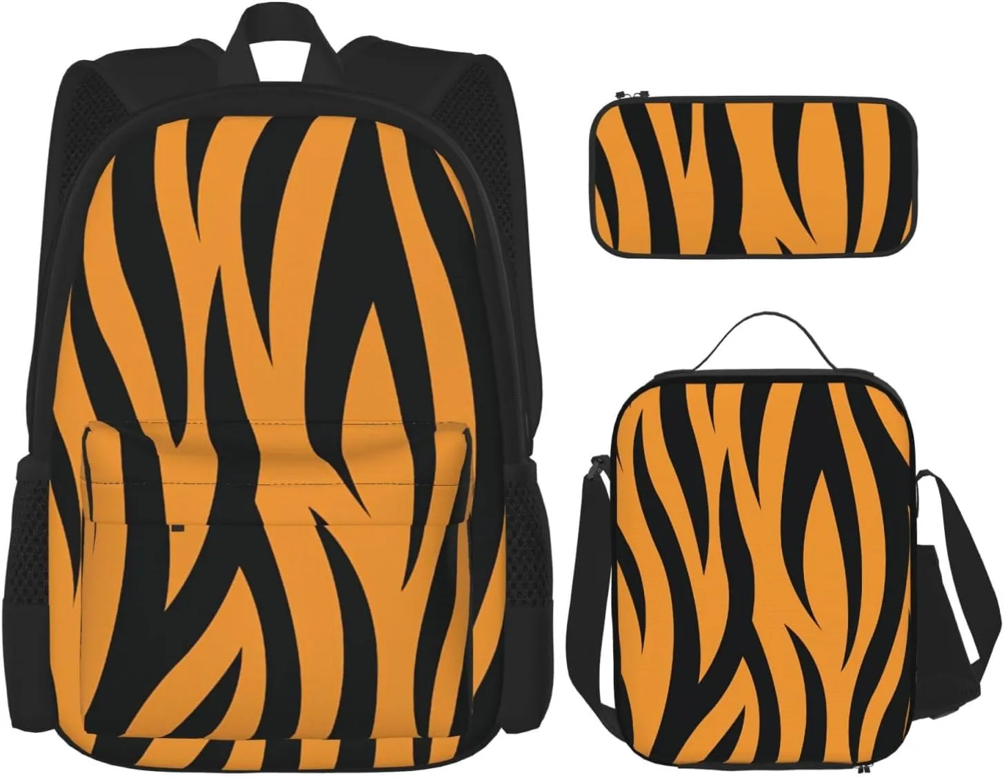 Tiger Stripes Multifunctional Pocket Backpack Crossbody Lunch Bag Pencil Case 3Pcs Set Large Capacity Backpack