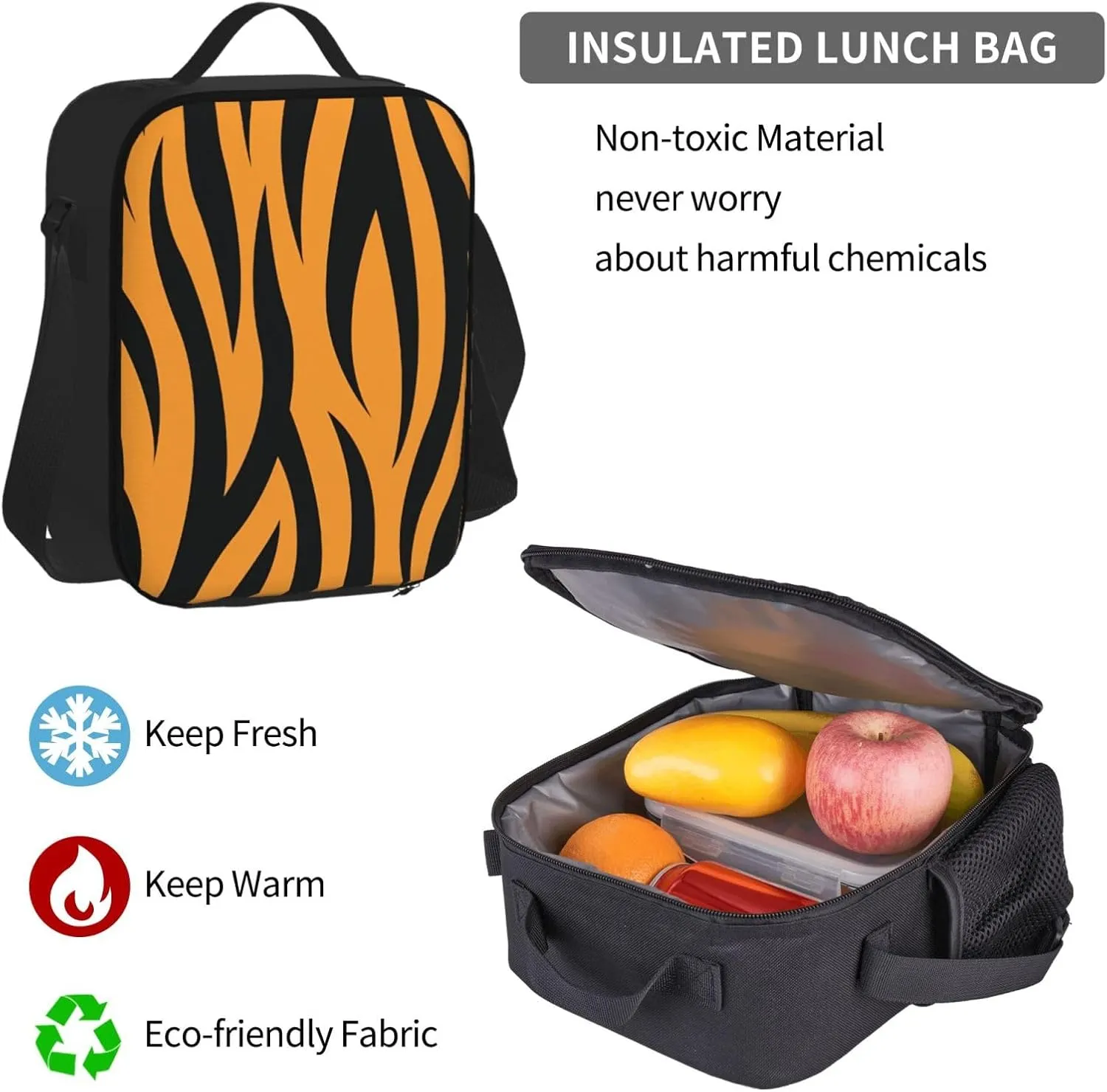 Tiger Stripes Multifunctional Pocket Backpack Crossbody Lunch Bag Pencil Case 3Pcs Set Large Capacity Backpack