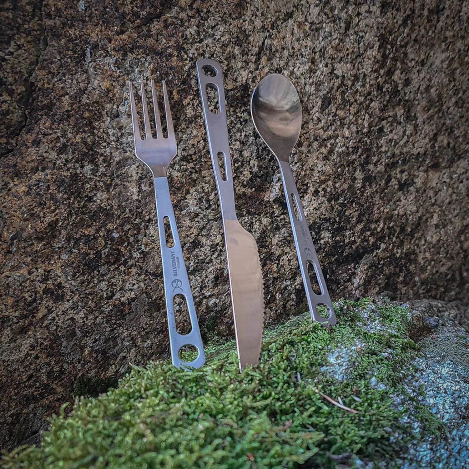 Titanium Camping Flatware, Titanium Spork Spoon Chopsticks Knife Straw Cutlery Set PortableTableware for Lunch Box Outdoor & Hiking, Comes with Drawstring Bag & Carabiner- Polished